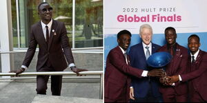A collage of Lennox Omondi and his team receiving a price on September 22, 2022