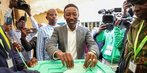 UDA Mbeere North Candidate, Leonard Wamuthende casting his vote at Siakago Social Hall, November 27, 2025.