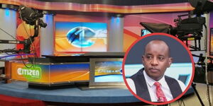 Image showing the Citizen TV studio and an insert of RMS Ditorial Head Linus Kaikai