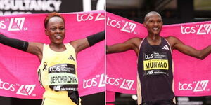 London Marathon gold medal winners Peres Jepchirchir (left) and Alexander Munyao.