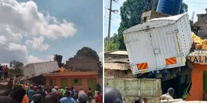 Lorry crashes into an hardware shop in Mutarakwa, Kiambu County on Saturday, October 25.