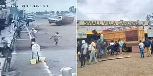 A screengrab of CCTV capturing a lorry ramming into a trading center in Kenol in Murang'a County.