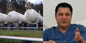 Photo collage between a Liquefied Petroleum Gas plant and Businessman Rostam Aziz