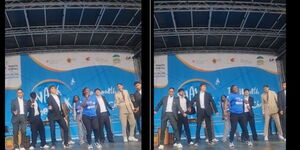 Lukresia Robia (blue t-shirt) dances during at a WHO event in Geneva Switzerland on Sunday, May 21, 2023.