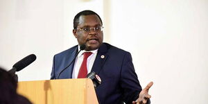 Senate Speaker Kenneth Lusaka addressing participants during an event at Hekima University College in Nairobi on May 3, 2018.