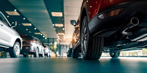 Luxury cars at a showroom