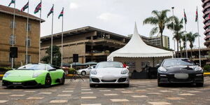 Luxury vehicles pictured at the Nairobi Auto Festival outside KICC in May 2020.