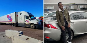 A collage image of a truck (left) and Samuel Mulwa (right).
