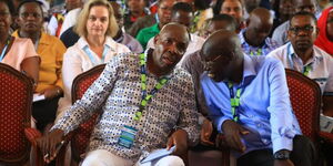 A photo of education CS Ezekiel Machogu and Basic Education PS Belio Kipsang in Mombasa on Wednesday, May 28, 2023.