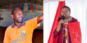 Photo collage of Pastor Paul Mackenzie and Rachel Ruto attending a church service in Narok County on Sunday January 22, 2023