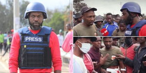 CNN journalist Larry Madowo interviewing a construction worker who was allegedly shot in Kamukunji on July 20, 2023.