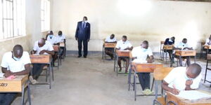 CS Magoha supervising KCSE exams at St Pauls Agenga School in Migori County on March 26, 2021.