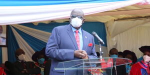 Education CS George Magoha speaking at the UoN graduation ceremony on September 25, 2020.