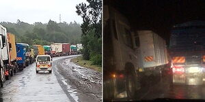 A photo collage of motorists stranded in a traffic snarl-up along Nairobi - Nakuru Highway on December 15, 2023.