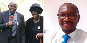 Eric Maigo's father and mother at his burial in Kisii County on September 29,2023 (right) and the slain Nairobi Hospital finance officer (left).