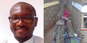 The late Erick Maigo who was found at his Woodley Estate on September 15, 2023 (left) and the prime suspect of the accountant's murder captured crossing over a fence after the incident.