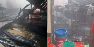 A section of a dormitory razed by fire at Father Makewa School in Machakos County on September 10, 2024