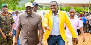 President William Ruto and UDA Secretary General Cleophas Malala during the opening of UDA offices in Homa Bay County on October 7, 2023.