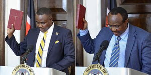 UDA Sec Gen Cleophas Malala and Economist David Ndii take oaths of secrecy to attend cabinet meetings on Tuesday, June 27, 2023.