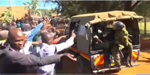 Malava residents confronting police officers during opposition rally on Friday, November 21, 2025.