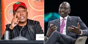 A photo collage of South Africa’s Economic Freedom Fighter (EFF) party leader Julius Malema speaking at an event in September 2023 (left) and President William Ruto speaking during an interview in Saudi Arabia on October 24, 2023.