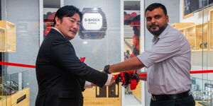 Managing Director of CASIO Middle East and Africa FZE, Takashi Seimiya and Managing Director of Top Time Shop, the authorised dealer for CASIO, Mohamed Arif, during the launch.