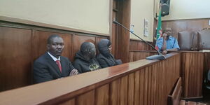 Uasin Gishu Senator Jackson Mandago alongside other Finland Scholarship saga in court on August 17, 2023.
