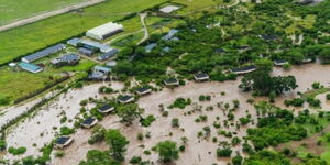 An aerial view of camps marooned in floods in the Maasai Mara on May 1, 2024