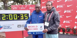 Marathoner Kelvin Kiptum (left) and his coach Gervais Hakizimana.