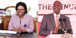 A photo collage of President William Ruto and COB Margaret Nyakong'o.