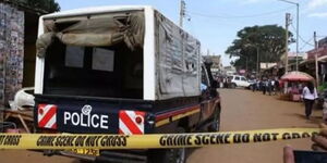 Police land cruiser in a crime scene