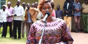 Teso South MP Mary Emaase addresses residents at Amukura subcounty headquarters on July 29, 2023. 
