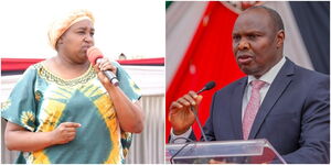 A side-to-side image of Aldai MP Maryanne Keitany and the Head of Public Service Felix Koskei.