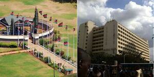 Photo collage between former President Mzee Jomo Kenyatta's mausoleum and kencom house in Nairobi.