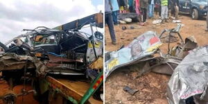 A wreckage of 14 seater matatu involved in an accident along the Nairobi- Naivasha Highway on June 8, 2024