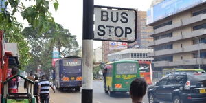 Matatu drop-off stage at GPO along Kenyatta Avenue in Nairobi.