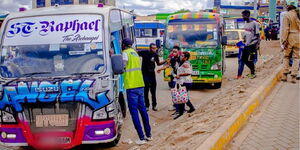 A photo of Matatus in a stage in Nairobi.