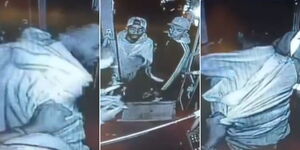 A photo collage of two suspected thieves during a botched raid of an electric bus in Nairobi in December 2023.