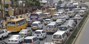 Matatus heading to Nairobi CBD during a traffic along Ngara 