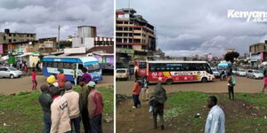 A photo collage of matatus blocking the Kahawa West roundabout stage, Nairobi on April 18, 2023.