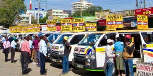 Public transport vans at the Tearoom Stage in Nairobi 