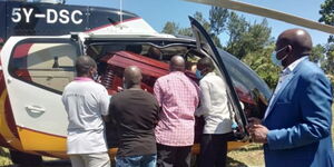 The chopper ferrying the body of Matungu MP Justus Murunga on Saturday, December 5, 2020.