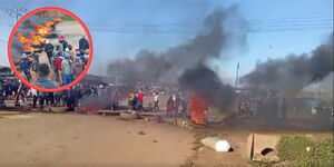 Residents of Tipis, Mau Narok (Njoro) block the Nakuru–Narok road at Mwisho wa Lami trading centre after reports of clashes on August 31, 2025.  
