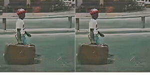 A collage of young Bethuel Mbugua at the airport heading to the US in 1990.