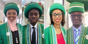 From left to right: Jamila Mohamed - Managing Editor, Citizen TV, Robert Ndungu - MD, Kenyans.co.ke, Caroline Kimutai - Managing Editor, Digital at Standard Group and Bakari Machumu - CEO, Mwananchi Communications were awarded a Masters Degree at Aga Khan on Saturday, March 18, 2023.    