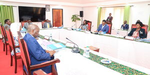 Members of the National Dialogue committee during a meeting at Bomas on August 21, 2023