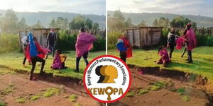 men beating woman with KEWOPA