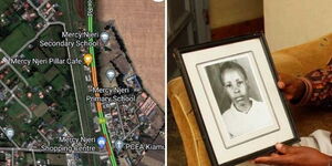 A satellite image of Kabarak road in Nakuru town and a portrait of Mercy Njeri.