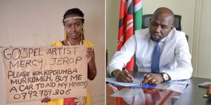 Transport CS Kipchumba Murkomen (right) and gospel artist Mercy Jerop.