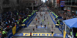 A file image of athletes participating in Boston Marathon. 
